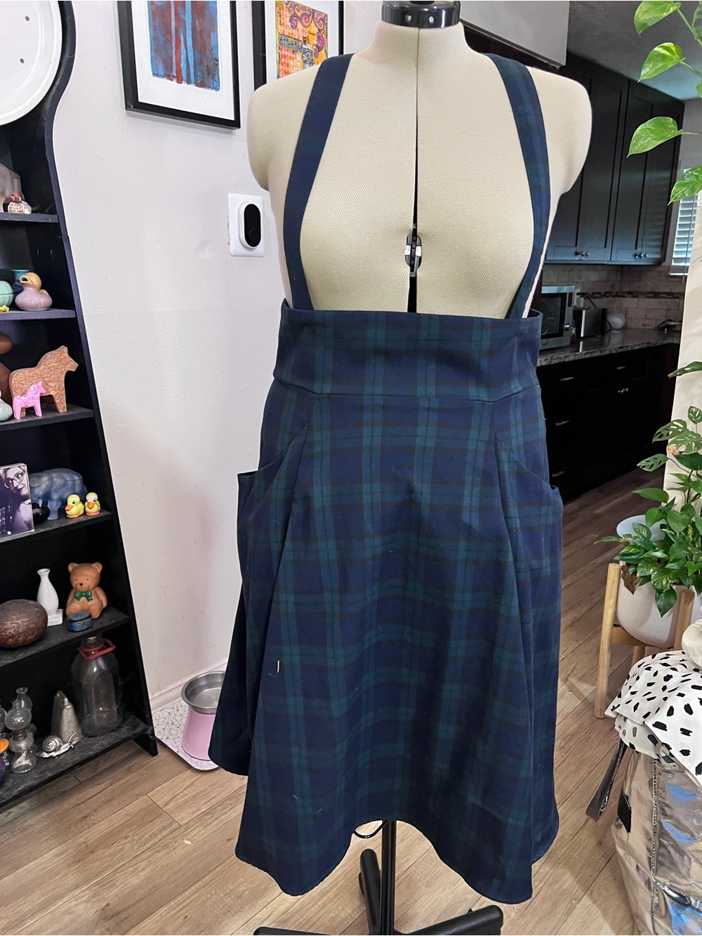 Plaid Pinafore Skirt with Straps